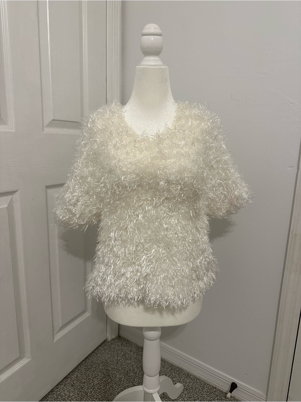Side Effects Fuzzy White Short-Sleeve Sweater